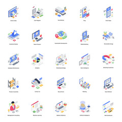 Graph and Online Data Transaction and Business Isometric Illustrations Pack 