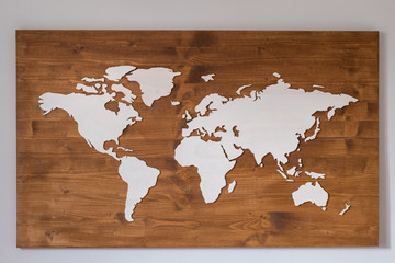 Handcrafted wooden world map