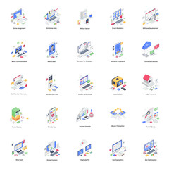 Fototapeta premium Online Data and Communication Isometric Illustrations Pack 