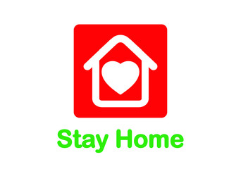 Stay at home, love. stay home, heart purple and pink color, home sticker symbol. vector