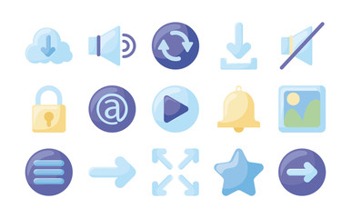 Social media and web flat style icon set vector design