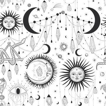 Vintage retro vintage engraving style. image of the sun and moon phases. culture of accultism. Vector graphics