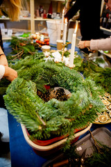 Workshop on creating a Christmas wreath. Elements for the decoration of the wreath