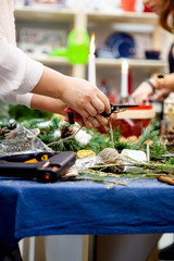 Workshop on creating a Christmas wreath. Elements for the decoration of the wreath