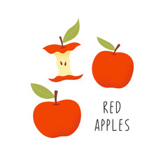 Red apples, ripe fruits. Isolated vector illustration on a white background.