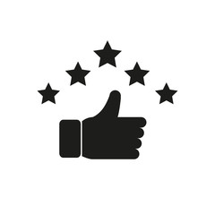 Icon of a hand with a raised thumb and stars. Simple vector illustration