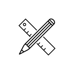 Pencil and ruler icon, creativity progect, thin line symbol