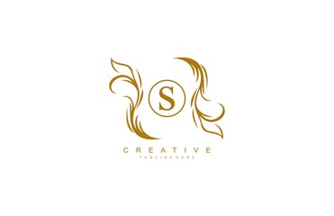 Letter S Circle Linked Artistic Gold Flourish Swoosh Shape Logo