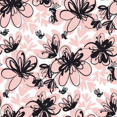 Elegant french style hand drawn flowers vector