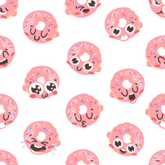 Obraz premium Cartoon drawing set of fast food emoji. Hand drawn emotional meal.Actual Vector illustration american cuisine. Creative ink art work donut