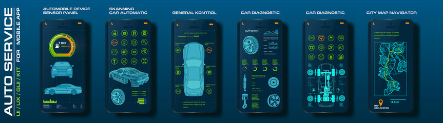 Car service. Mobile app design. Diagnostics, maintenance, analysis of the condition of the car....