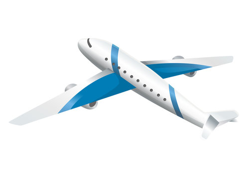 Airplane on white background. Airliner in side view. Vector realistic aircraft cargo. Passenger plane, sky flying aeroplane