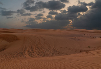 Fototapeta na wymiar Desert landscape with clouds, Dubai, United Arab Emirates