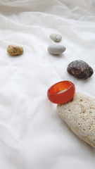 jewerly cornelian with sea stones in white textile silk