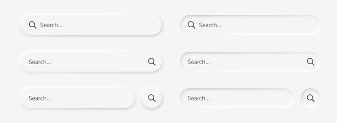 Search bar. Vector set searched navigator, Web elements for browsers, sites, mobile application and search button. Neumorphism design. Vector illustration EPS10 - obrazy, fototapety, plakaty