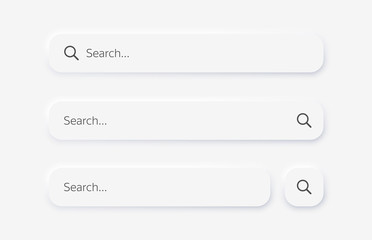 Fototapeta premium Pasek wyszukiwania. Wektor zestaw przeszukiwanego nawigatora, elementów sieci Web dla przeglądarek, witryn, aplikacji mobilnej i przycisku wyszukiwania. Projekt neumorfizmu. Ilustracja wektorowa Eps10