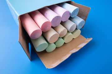 Childrens colored crayons for drawing in the box