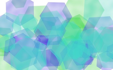 Multicolored translucent hexagons on white background. Blue tones. 3D illustration