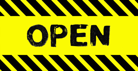 Open Geöffnet - Banner in schwarz gelb