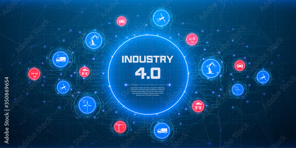 Leinwandbilder concept of industry 4.0. automation, the flow of the icons, data exchange technology in production. 