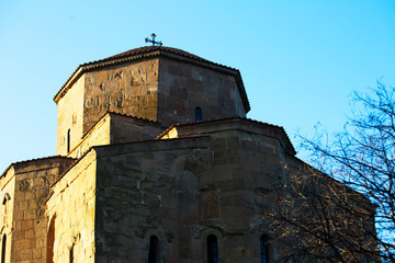 Jvari Monastery exterior fragment, it is a sixth-century Georgian Orthodox monastery located on the mountain peak near Mtskheta, Georgia