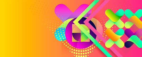 Bright juicy colors background with geometric elements, lines and dots for text, universal design, banner concept