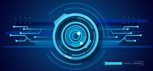 Artificial Intelligence eye icon electronic eye concept, technologies for the global surveillance, security of computer systems and networks