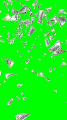 Flying dollars banknotes isolated on chromakey. Money is flying in the air. 100 US banknotes new sample. Vertical orientation. 3D illustration