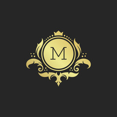 Luxury vintage ornament logo monogram crest template design vector illustration