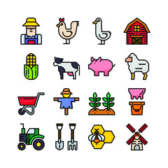 farm icon set, filloutline icon collection