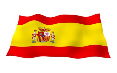 The flag of Spain. Official state symbol of the Kingdom of Spain. Concept: web, sports pages, language courses, travelling, design elements. 3d illustration