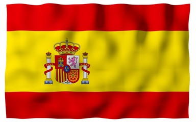 The flag of Spain. Official state symbol of the Kingdom of Spain. Concept: web, sports pages, language courses, travelling, design elements. 3d illustration
