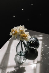 wedding rings and flowers