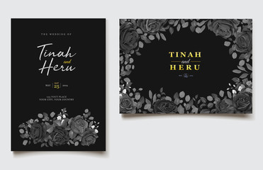 black floral wedding invitation card template