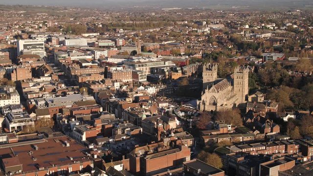 City of Exeter, Devon, in glorious golden lighting from setting sun