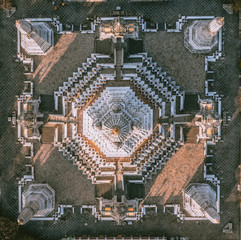 Aerial view of Wat Arun temple in Bangkok Thailand during lockdown covid quarantine