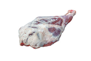 Lamb thigh. Raw lamb leg on white background