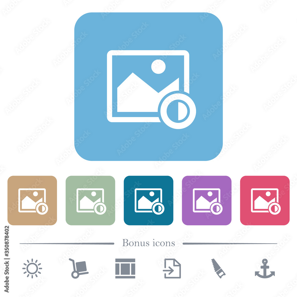 Poster adjust image contrast flat icons on color rounded square backgrounds