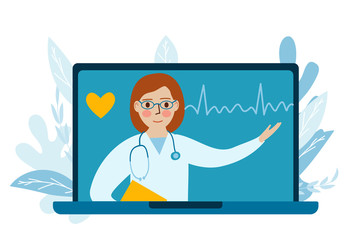 Template for online diagnosis. The concept of body medicine. Medical consultation and treatment using laptop connected to an online clinic. Online doctor consultation