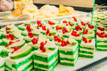 beautiful chocolate cake on the buffet table