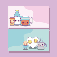 Kawaii food labels cards vector design