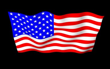 Obraz premium Waving flag of the United States of America on a dark background. Stars and Stripes. State symbol of the USA. 3D illustration