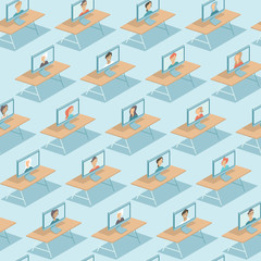 Online education during quarantine COVID-19 outbreak. Flat vector seamless pattern.