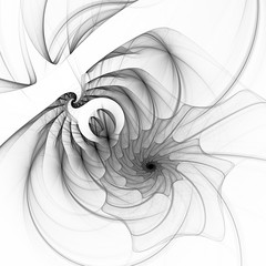 Spiral, diverging rays, wavy lines on a white background. Abstract fractal monochrome background. 3D rendering. 3D illustration