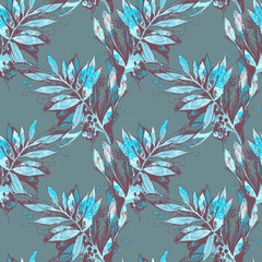 Sketched Leaves Seamless Pattern. Hand Drawn Floral Background.