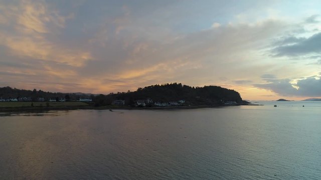 Scottish village of Port Appin with beautiful sunset overlooking Loch Linnhe