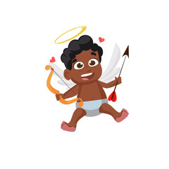 Funny afro cupid illustration. Kid, love, romantic, angel. Saint Valentines Day concept. illustration can be used for topics like romantic, love, celebration, greeting card