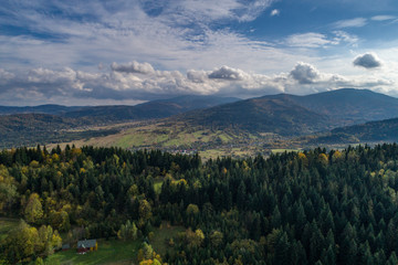 Fototapeta na wymiar Beskid mountains in Zywiec Poland, Polish mountains and hills aerial drone photo