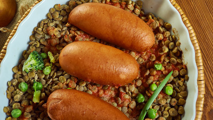 Lincolnshire sausage and  lentil