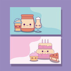 Kawaii food labels cards vector design